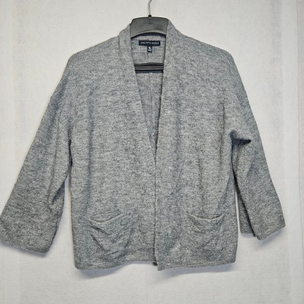 Saks Fifth Avenue Gray Wool Blend Open-front cardigan with front patch pockets